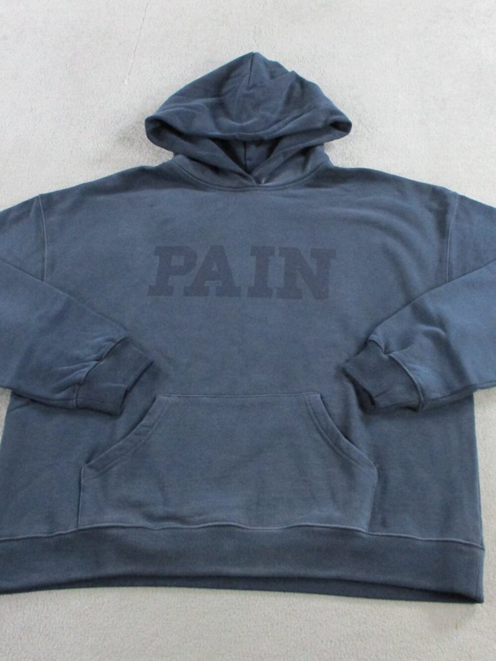 Welcome Pain Hoodie Mens Large Blue Vintage Washed Heavyweight Sweatshirt NEW